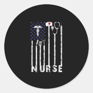 Nurse Gift | Nurse American Flag Nurse Lover Classic Round Sticker