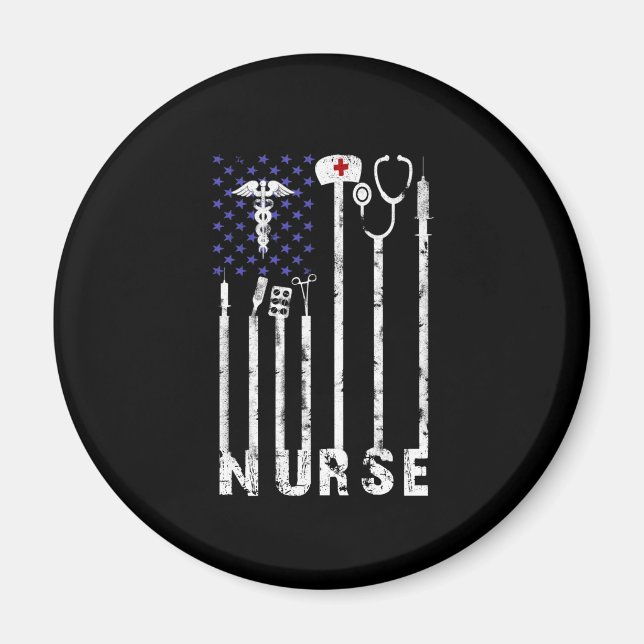 Nurse Gift | Nurse American Flag Nurse Lover Magnet (Front)