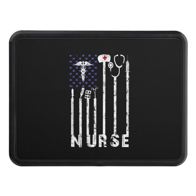 Nurse Gift | Nurse American Flag Nurse Lover Trailer Hitch Cover (Front)