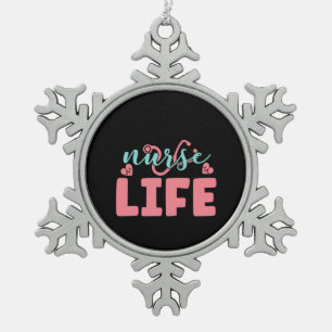 Nurse Gift Nurse Life Snowflake Pewter Christmas Ornament