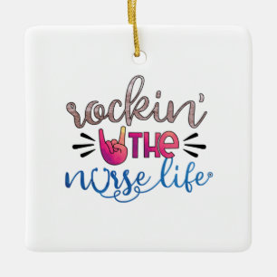 Nurse Gift Rockin' The Norse Life Ceramic Ornament