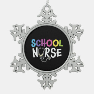 Nurse Gift School Nurse Snowflake Pewter Christmas Ornament