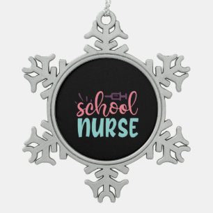 Nurse Gift School Nurse Snowflake Pewter Christmas Ornament