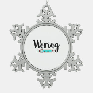 Nurse Gift Woring Snowflake Pewter Christmas Ornament