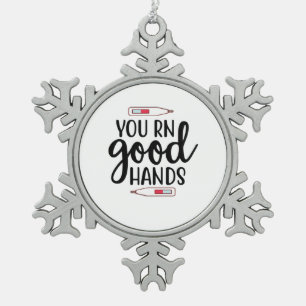 Nurse Gift You RN Good Hands Snowflake Pewter Christmas Ornament