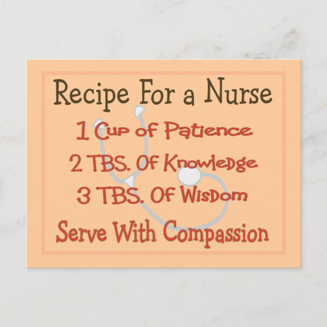 Nurse Gifts "Recipe For a Nurse" Postcard