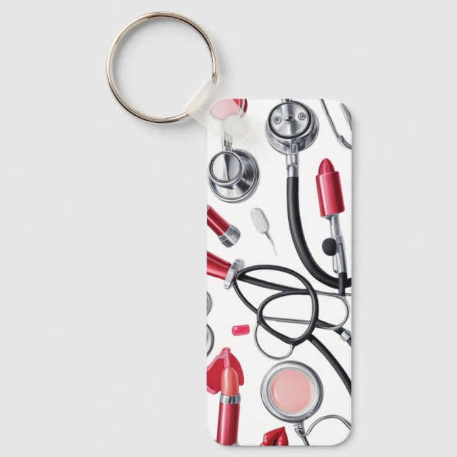Nurse Glam – Stethoscope & Lipstick Pattern Keychain (Front)