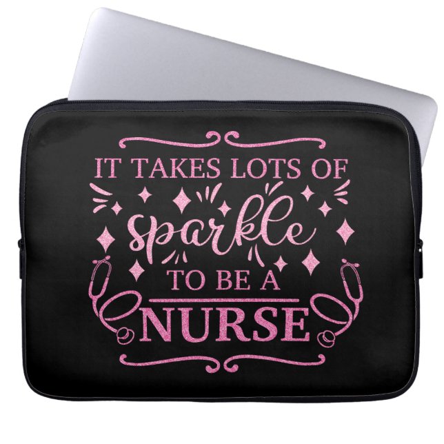 Nurse Graduate Elegant Pink Girly Glitter Laptop Sleeve (Front)