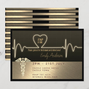 Nurse Graduate Invite FNP RN - Black Gold Metallic