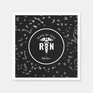 Nurse Graduate Party Black Silver Personalized Napkin