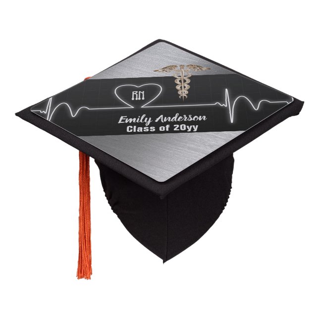 NURSE Graduation Cap Topper Personal Black SILVER (Angled)