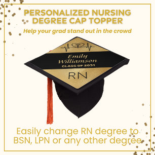 NURSE Graduation Cap Topper Personalize Black Gold