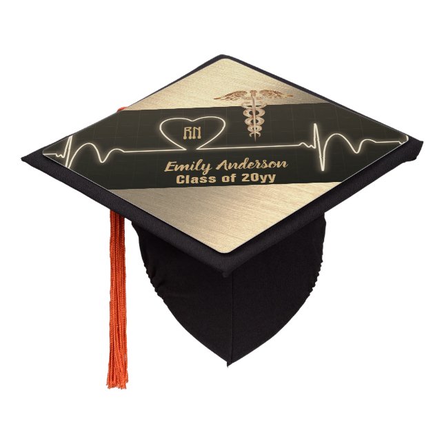 NURSE Graduation Cap Topper Personalized Blck Gold (Angled)