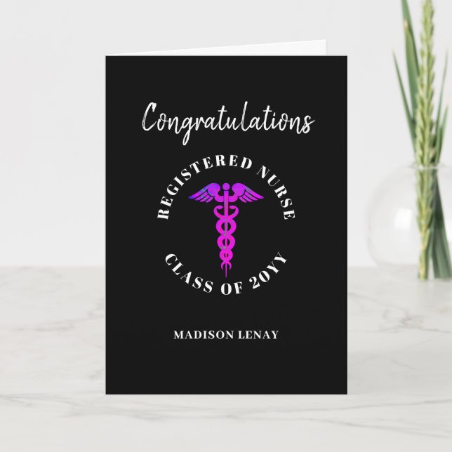 Nurse Graduation Congratulations Black Pink Name Card (Front)