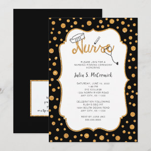 Nurse graduation, faux gold + you change colour invitation