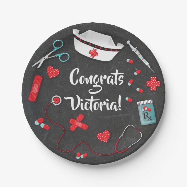 Nurse graduation icons paper plates (Front)