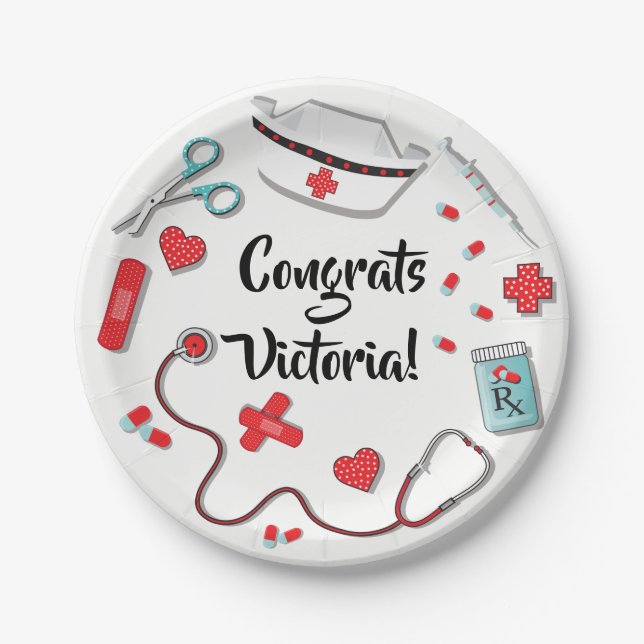 Nurse graduation icons paper plates (Front)