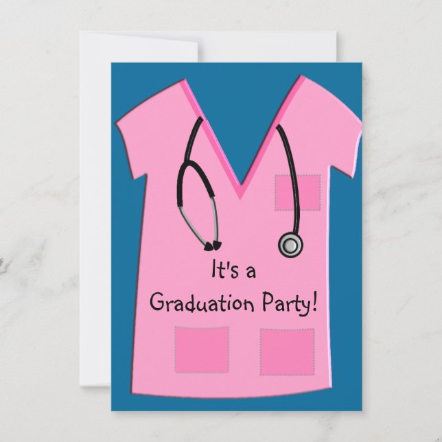 Nurse Graduation Invitations Pink Scrub Top (Front)