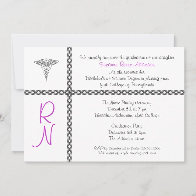 Nurse Graduation Invite with Caduceus CUSTOMIZABLE (Front)