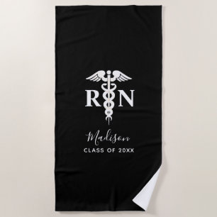Nurse Graduation Medical Black White Personalized Beach Towel