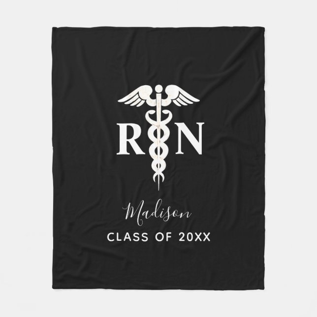 Nurse Graduation Medical Black White Personalized Fleece Blanket (Front)