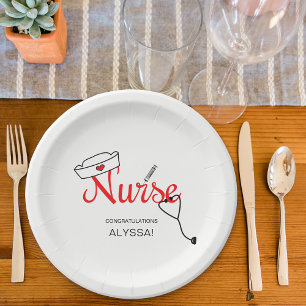 Nurse Graduation Paper Party Plates, modern red Paper Plate