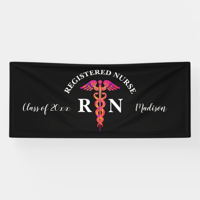 Nurse Graduation Party Black Pink Personalized Banner (Horizontal)