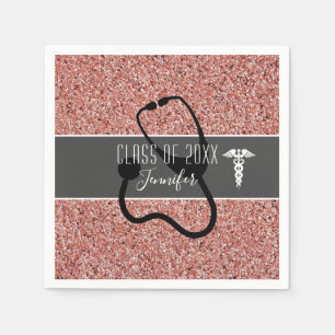 Nurse Graduation Party Medical Rose Gold Glitter Napkin