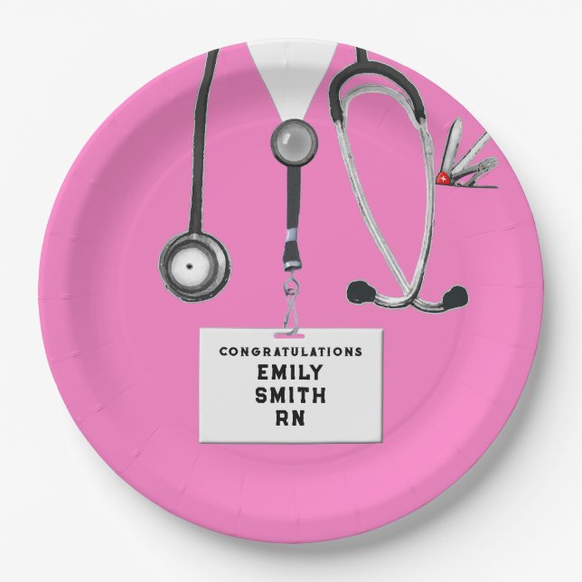 Nurse Graduation Party Pink Paper Plate (Front)