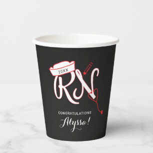 Nurse graduation party, RN chalkboard red Paper Cups