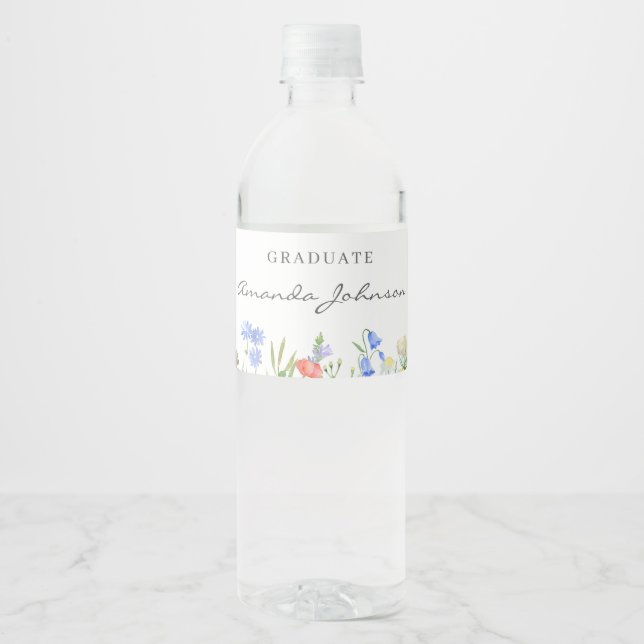 Nurse Graduation Party Wildflower  Water Bottle Label (Front)