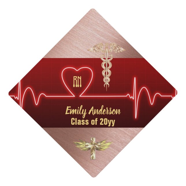 NURSE Graduation Personal ROSE GOLD Cross Wings Graduation Cap Topper (Front)