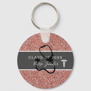 Nurse Graduation Pink Glitter Personalized Name Keychain