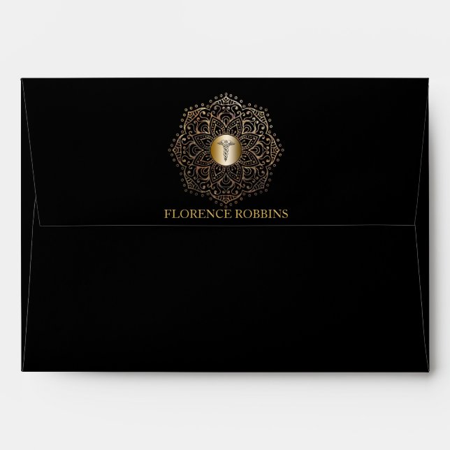 Nurse Graduation RN LPN Caduceus Black Gold 5x7 Envelopes (Back (Top Flap))