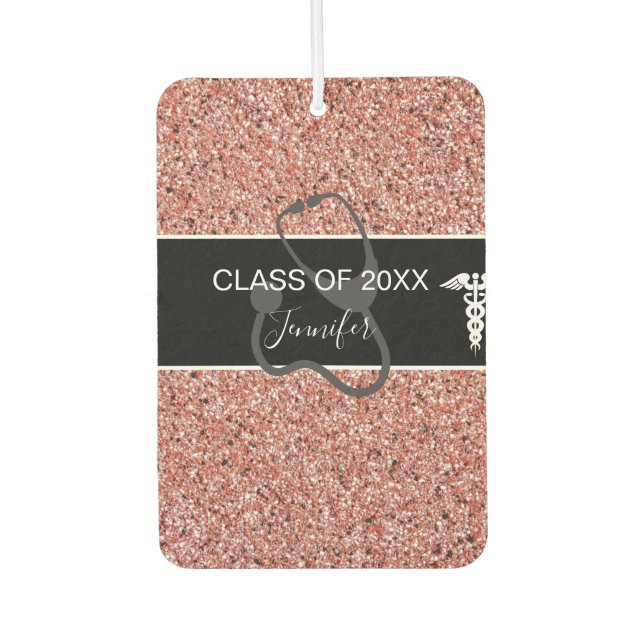 Nurse Graduation Stethoscope Pink Glitter Name Air Freshener (Front)