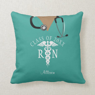 Nurse Graduation Teal Scrub Top Personalized  Throw Pillow