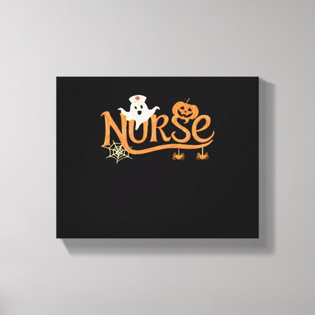 Nurse Halloween Cute Ghost and Pumpkin Essential T Canvas Print (Front)