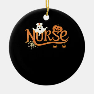Nurse Halloween Cute Ghost and Pumpkin Essential T Ceramic Ornament