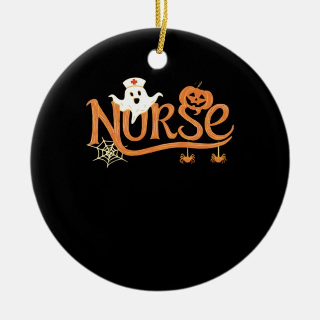 Nurse Halloween Cute Ghost and Pumpkin Essential T Ceramic Ornament (Front)