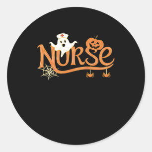 Nurse Halloween Cute Ghost and Pumpkin Essential T Classic Round Sticker