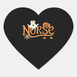 Nurse Halloween Cute Ghost and Pumpkin Essential T Heart Sticker