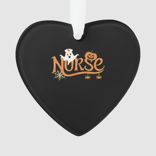 Nurse Halloween Cute Ghost and Pumpkin Essential T Ornament (Front)
