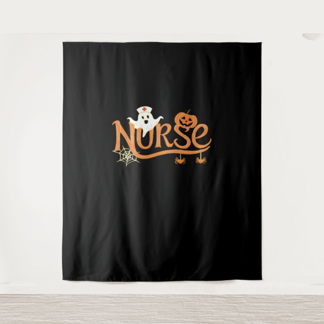 Nurse Halloween Cute Ghost and Pumpkin Essential T Tapestry (Front)