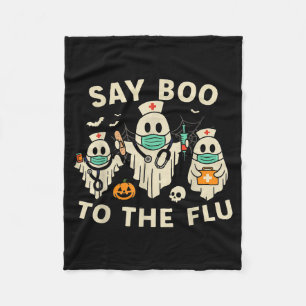 Nurse Halloween Ghost Crew Vaccine Say Boo To The  Fleece Blanket
