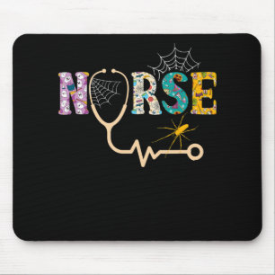 Nurse Halloween Gift With Pumpkin Boo Spider Mouse Pad
