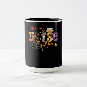 Nurse Halloween Gift With Pumpkin Boo Spider Witch Two-Tone Coffee Mug