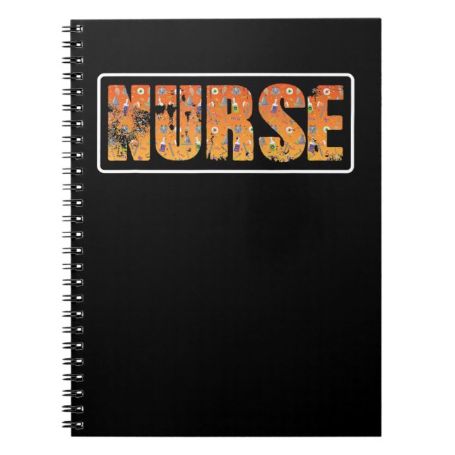 Nurse Halloween Gift With Pumpkin Spider Witch Hat Notebook (Front)
