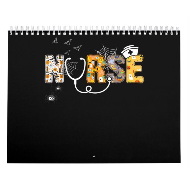 Nurse Halloween Shirt Gift With Pumpkin Boo Spider Calendar (Cover)