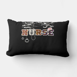 Nurse Halloween Shirt Gift With Pumpkin Boo Spider Lumbar Pillow