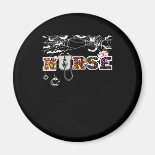 Nurse Halloween Shirt Gift With Pumpkin Boo Spider Magnet